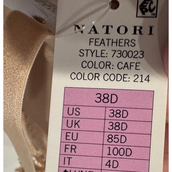 Natori Size 38D Feathers Contour Plunge Bra Style# 730023 Cafe Underwire Beige - Picture 7 of 7
